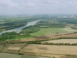 WS AERIAL View of field and river at Tarascon city / Languedoc Roussillon, France Stock Footage