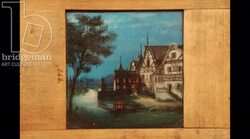 Animated 19th century magic lantern slide with dissolve from day to night Stock Footage