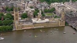 Aerials of Fishing for Leave and Vote Remain EU Referendum Campaign Boats on the River Thames News Clip