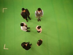 Business people forming alphabet S Stock Footage