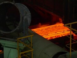 MS Shot of making process steel, molten steel bar at end of production / Gwangyang, Jeollanamdo, South Korea Stock Footage