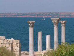 ruins of an ancient temple on the seashore Stock Footage