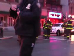 FDNY Firefighters, Hook and Ladder, Dusk, East Village Building Collapse (2 of 3) Stock Footage