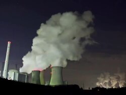 WS T/L View of coal fired power plant at night /Cologne, North Rhine-Westphalia, Germany  Stock Footage