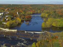 WS ARIEAL View of Two different bridge over Penobscot river / Maine, United States Stock Footage