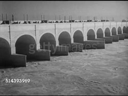 1953: PAKISTAN: IRRIGATION SYSTEM: Angled WS Sukkur Barrage (officially Lloyd Barrage, completed December 1931), WS One of seven off take canals.  Note: Lines, flecks, some scratches. Instructional Video