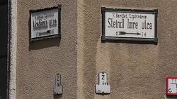 Signs near the Hungarian Parliament, Budapest, Hungary, Europe Stock Footage
