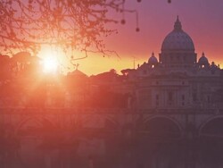 Tiber River and Saint Peter Basilica in Vatican, Rome Stock Footage