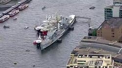 Aerials of Fishing for Leave and Vote Remain EU Referendum Campaign Boats on the River Thames News Clip