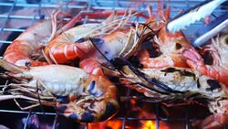 Grilled Shrimps sea food Stock Footage