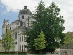 WS Kollegienkirche (Collegiate Church); baroque church by architect Fischer von Erlach Stock Footage
