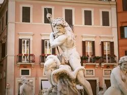 Neptune Statue Masterpiece in Rome Stock Footage