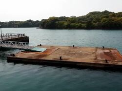 Pontoon Floating on blue sea Stock Footage