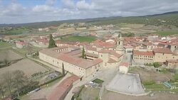 Spain, Burgos region. Drone views of Santo Domingo de Silos village Stock Footage