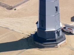 WS AERIAL ZI ZO View of Cape Henry Cross Lighthouses / Virginia, United States Stock Footage