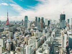 WS T/L View of night transition over kamiyacho and roppongi 1-chome business districts / Tokyo, Japan Stock Footage