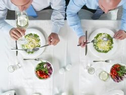 HD CRANE: Businesspeople Enjoying Lunch Stock Footage