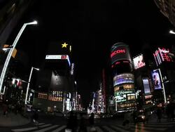 MS POV View of illumination city at night and moving traffic on road / Ginza, Tokyo, Japan Stock Footage