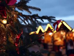 Christmas market in the sunset Stock Footage