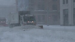 Historic Blizzard, Snowstorm, Whiteout Conditions - Snow Plows Clearing Street Stock Footage