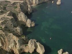 AERIAL WS Ponta da Piedade coastline / Lagos, Faro, Portugal Stock Footage