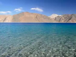 Pangong lake with clear blue sky Stock Footage