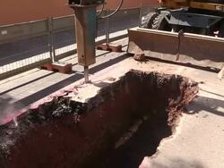 MS Shot of workmen Engraving on street for works at sewage pipe / Saarburg, Rhineland Palatinate, Germany Stock Footage