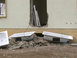 MS Tubs at out of building / Saarburg, Rhineland-Palatinate, Germany Stock Footage