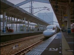 High speed - MS Bullet train arriving at station, Japan Stock Footage