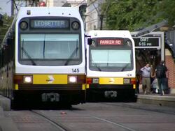 Dallas Area Rapid Transit Trains Driving Stock Footage