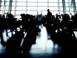 Airport with passenger silhouettes Stock Footage