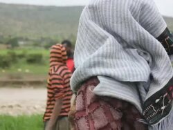 Afar women tending crops Stock Footage