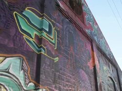MS TD Wall of graffiti in Los Angeles / Los Angeles, California, United States Stock Footage