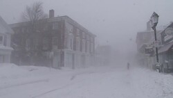 Blizzard, Blowing Snow, Man Walking In Snowstorm- Plymouth, Massachusetts Stock Footage