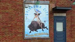 Oklahoma City Oklahoma OKC, OK, Thunder basketball poster Thunder Roll loyal fans Stock Footage