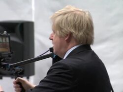 Boris Johnson uses a Motion Capture camera at Boris Johnson announces investment in London's film, TV and animation  at Ealing Film Studios on April 04, 2013 in London, England (Footage by WireImage Video/Getty Images) Stock Footage