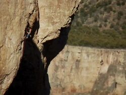 WS TU Climber makes difficult moves on steep rock face  / Canon City / Shelf Road,CO,USA Stock Footage