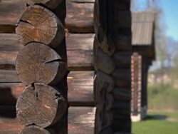 Traditional Russian house construction elements Stock Footage