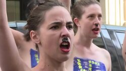 CLEAN : Femen stage bare breasted protest against French far right News Clip