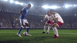 Soccer player makes a dribble Stock Footage