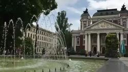 The fountain in front of the National Theatre, Sofia, Bulgaria Stock Footage