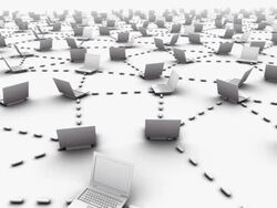 Camera on hero flies away to reveal birds-eye view of innumerous connected people Stock Footage