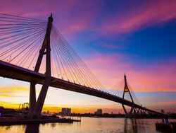Sunset Bhumibol 1 Bridge. Stock Footage