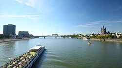 Skyline Cologne with Rhine River Stock Footage