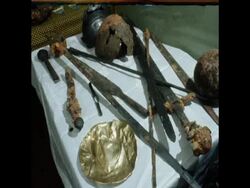 SYND 18 11 74 OLD TOOLS AND WEAPONS FOUND IN DANUBE DURING DREDGING News Clip