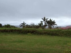 WS PAN View of Easter Island Village / Rapa Nui National Park, Easter Island, Chile  Stock Footage