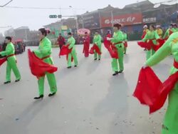 MS POV Villagers performing yangko dance in traditional festive folk celebration or carnival during chinese spring festival  AUDIO  / xi'an, shaanxi, china Stock Footage