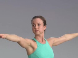 WS Women doing yoga on white stage / Portland, Oregon, USA Stock Footage