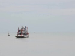 Fishing boat on the sea Stock Footage