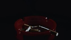 SLO MO Burning cigarette in the ashtray Stock Footage
